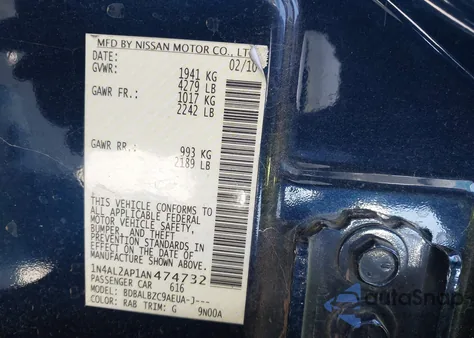 2010 Nissan Altima 2.5 S from USA, damaged, VIN 1N4AL2AP1AN474732